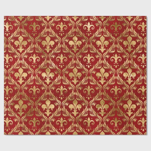 Papier Cadeau Fleur de lis motif luxe rouge (Plat)
