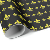 Papier Cadeau Fleur de Lis Motif noir et or (Coin rond)