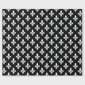 Papier Cadeau Fleur de Lis Motif, Royal French, Blanc sur Noir (Plat)