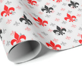 Papier Cadeau Fleur De Lis Noir Rouge (Coin rond)