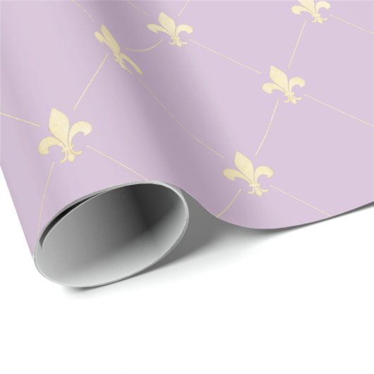 Papier Cadeau Fleur de Lis Or sur Dusky Lilac (Coin rond)