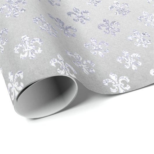 Papier Cadeau Fleur De Lis Royal Iris Gris Argent (Coin rond)
