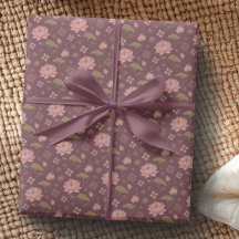 Papier cadeau Fleur de lotus Bourgogne et or antiq