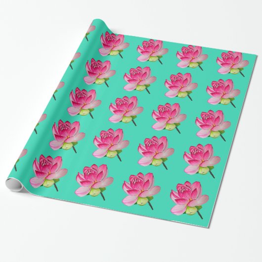 Papier Cadeau Fleur de lotus d'art fin en aquarelle rose (Déroulé)