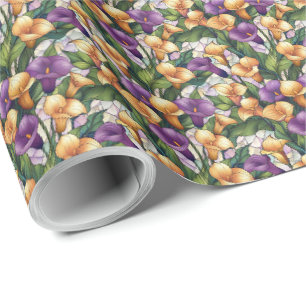 Papier Cadeau Fleur de Lys Callas Violet et Or