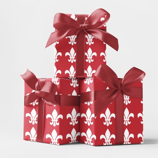 Papier Cadeau Fleur de Lys rouge et blanc