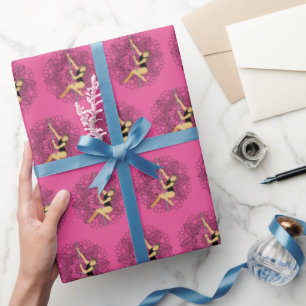 Papier Cadeau Fleur de Mandala de Fitness sur Pôle Rose Noir