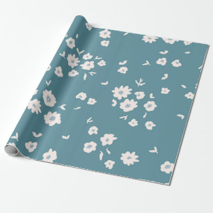 Papier Cadeau Fleur de marguerite bleue sarcelle et blanche vint
