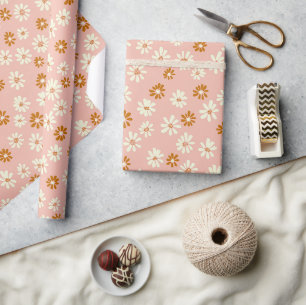 Papier Cadeau Fleur de marguerite migny Motif - Rose Dusty et Br