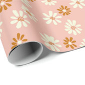 Papier Cadeau Fleur de marguerite migny Motif - Rose Dusty et Br (Coin rond)