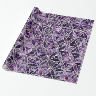 Papier Cadeau Fleur de motif de la vie - améthyste et argent