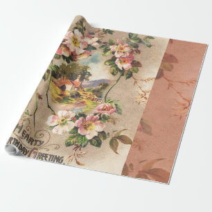 Papier Cadeau Fleur de naissance victorienne de l'époque 1800