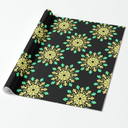 Papier Cadeau Fleur de néon jaune et vert (Déroulé)