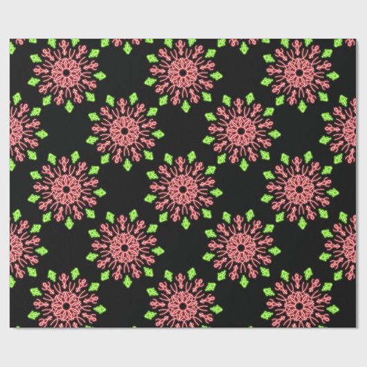 Papier Cadeau Fleur de néon rouge et vert (Plat)