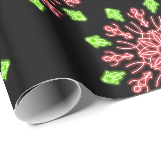 Papier Cadeau Fleur de néon rouge et vert (Coin rond)