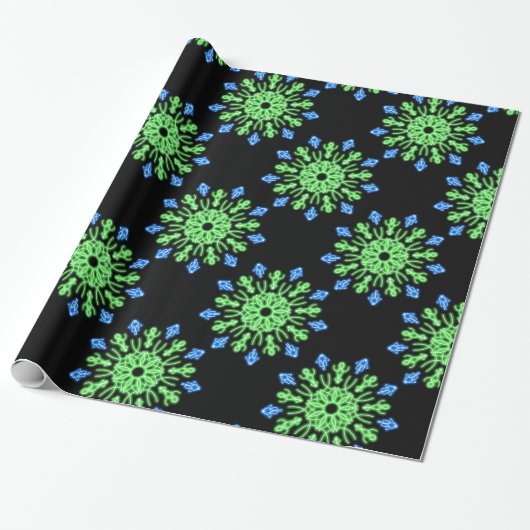 Papier Cadeau Fleur de néon vert et bleu (Déroulé)