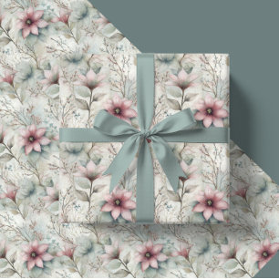 Papier Cadeau Fleur de Noël Poinsettia Rose et Argent