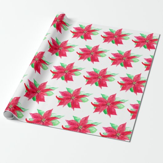 Papier Cadeau Fleur de Noël rouge de Poinsettia (Déroulé)