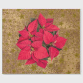 Papier Cadeau Fleur de Noël rouge, étoiles d'or sur papier abstr (Plat)