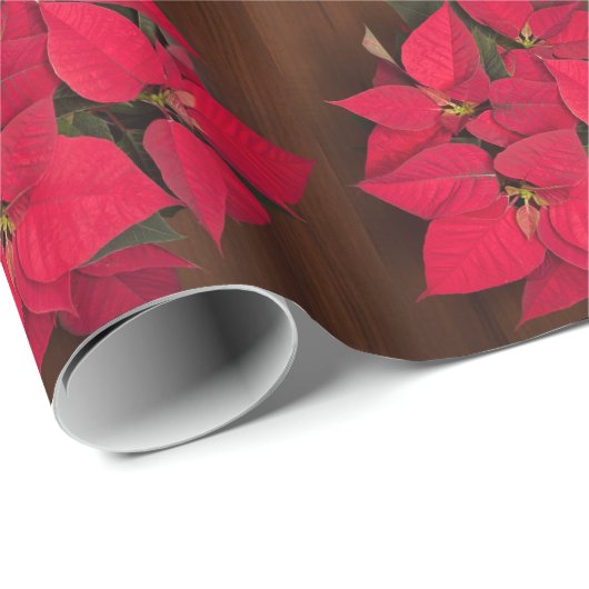 Papier Cadeau Fleur de Noël rouge marron (Coin rond)