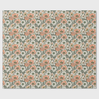 Papier Cadeau Fleur de pavot pêche crème