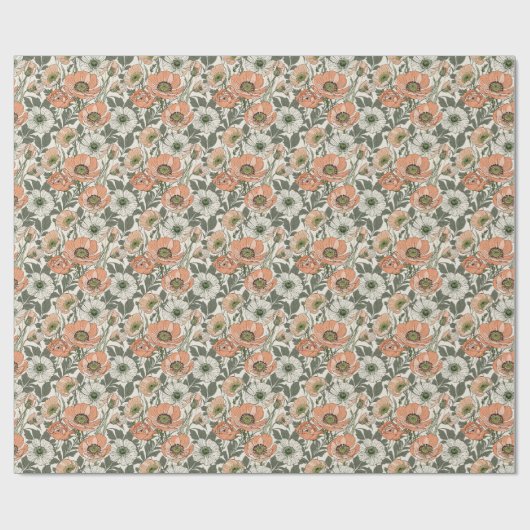 Papier Cadeau Fleur de pavot pêche crème (Plat)