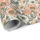 Papier Cadeau Fleur de pavot pêche crème (Coin rond)