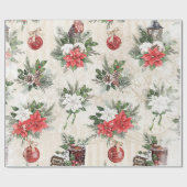 Papier Cadeau Fleur de poinsettie rouge et blanche de Noël class (Plat)