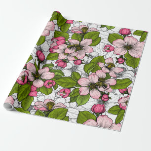 Papier Cadeau Fleur de pomme sur blanc