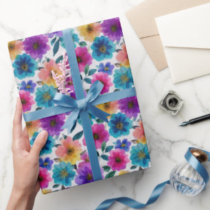 Papier Cadeau Fleur de printemps colorée Fleurs d'aquarelle Flor