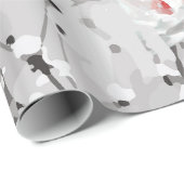 Papier Cadeau Fleur de rose blanche gris floral d'hiver (Coin rond)