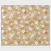 Papier Cadeau Fleur de rose crème marron clair Anniversaire (Plat)