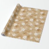 Papier Cadeau Fleur de rose crème marron clair Anniversaire (Déroulé)