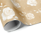 Papier Cadeau Fleur de rose crème marron clair Anniversaire (Coin rond)