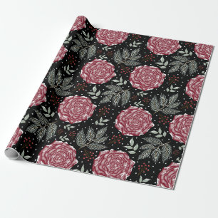 Papier Cadeau Fleur de rose d'hiver