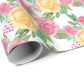 Papier Cadeau Fleur de rose jaune rose  (Coin rond)