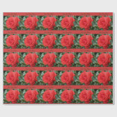 Papier Cadeau Fleur de rose rouge en fleurs (Plat)