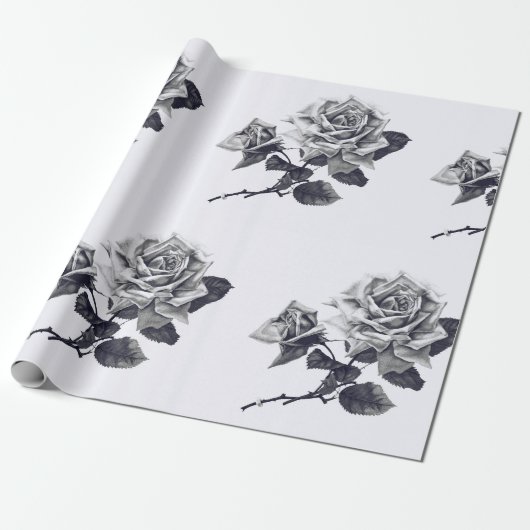 Papier Cadeau Fleur de Rose Vintage Classique (Déroulé)