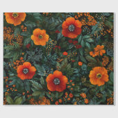 Papier Cadeau Fleur de style rustique orange vert botanique gras (Plat)