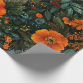 Papier Cadeau Fleur de style rustique orange vert botanique gras (Coin)