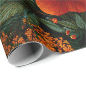 Papier Cadeau Fleur de style rustique orange vert botanique gras (Coin rond)