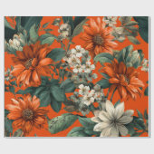 Papier Cadeau Fleur de style rustique orange vert botanique gras (Plat)