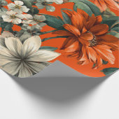 Papier Cadeau Fleur de style rustique orange vert botanique gras (Coin)