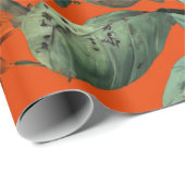 Papier Cadeau Fleur de style rustique orange vert botanique gras (Coin rond)