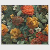 Papier Cadeau Fleur de style rustique orange vert botanique gras (Plat)
