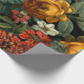 Papier Cadeau Fleur de style rustique orange vert botanique gras (Coin)