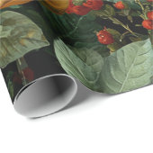 Papier Cadeau Fleur de style rustique orange vert botanique gras (Coin rond)