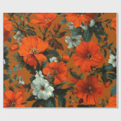 Papier Cadeau Fleur de style rustique orange vert botanique gras (Plat)