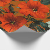 Papier Cadeau Fleur de style rustique orange vert botanique gras (Coin)