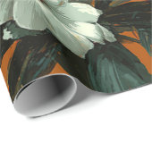 Papier Cadeau Fleur de style rustique orange vert botanique gras (Coin rond)